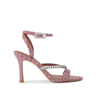 Kurt Geiger Womens Crystal Strap Sandal 90 Heels - Pink Fabric - Size UK 5