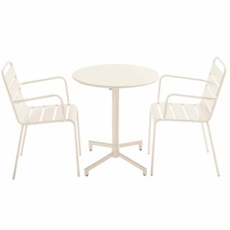Oviala Conjunto de mesa de jard&iacute;n y 2 sillones en metal color marfil