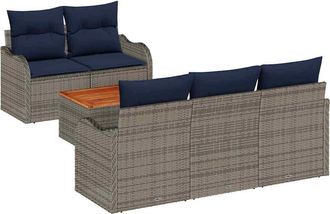vidaXL Conjunto De Sof&aacute;s De Jard&iacute;n 6 Uds. Gris Rat&aacute;n Sint&eacute;tico Vidaxl