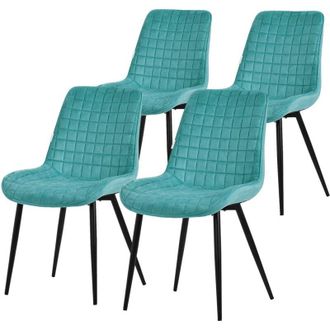 ML Design Ml-design - Set 4x Sillas De Comedor Azul Petr&oacute;leo Con Respaldo Asiento Ergon&oacute;mico Acolchado Tapizado De Terciopelo Con Patas De Metal Sill&oacute;n De Dise&ntilde;