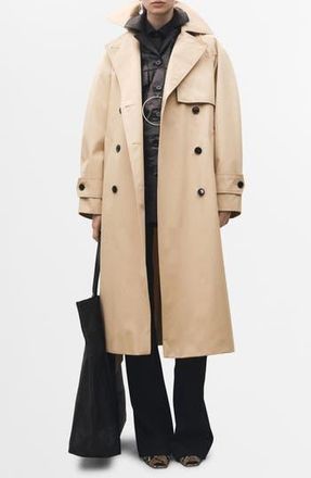 Mango Oversize Long Cotton Trench Coat in Beige at Nordstrom Rack, Size Medium