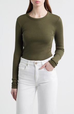 Rag & Bone The Essential Rib Long Sleeve Cotton T-Shirt in Dark Olive at Nordstrom, Size X-Small