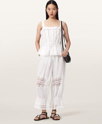 AllSaints Cotton/Viscose Solene Baggy Lace Trousers, Size: UK 14/US 10