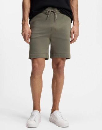 HUGO BOSS Mens BOSS Orange Sewalk Mens Cotton-Terry Shorts With Logo Badge - Open Grey 076 - Size: 35/34/32