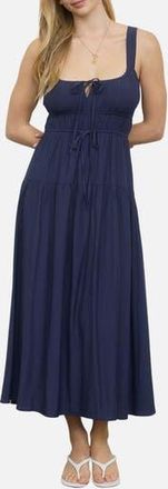 Blu Pepper Front Tie Fit & Flare Midi Dress in Navy at Nordstrom Rack, Size Medium