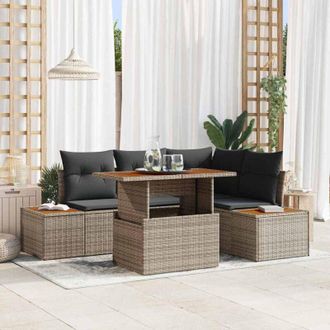 vidaXL Vidaxl - Conjunto De Comedor De Jard&iacute;n Con Coj&iacute;n 5 Pcs Gris, Marr&oacute;n