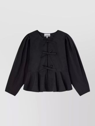 Ganni organic cotton blouse puff sleeves bow