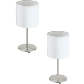 Loops 2 PACK Table Desk Lamp Colour Satin Nickel Steel Shade White Fabric E27 1x60W in Metallics