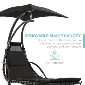 Best Choice Products Hanging Curved Chaise Lounge Chair Swing for Backyard, Patio w/ Pillow, Shade, Stand