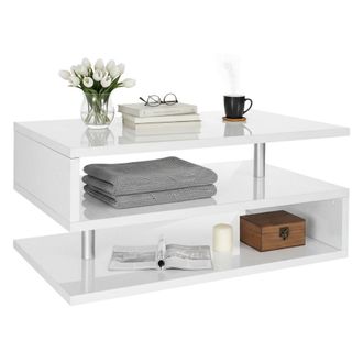Dmora Dmora - Mesa De Centro Goffredo, Mesita De Sal&oacute;n, Mueble Bajo De Almacenaje, Mesa De Centro, 90x55h41 Cm, Blanco Brillo, Con Embalaje Reforzado