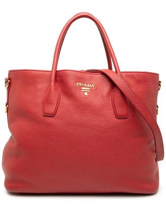 Prada 2000-2025 Vitello Daino Open Convertible Tote satchel - Red