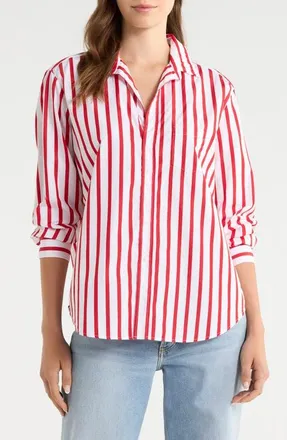 Frank & Eileen Eileen Relaxed Button-Up Shirt in White Red Stripe at Nordstrom, Size X-Small