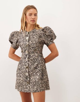 Sister Jane Sister Jane Charmed abito mini jacquard girocollo con maniche a palloncino animalier-Multicolore