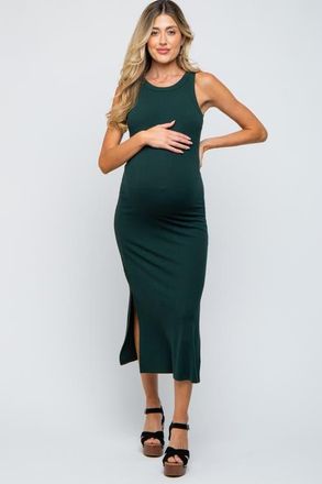 Pinkblush Ribbed Side Slit Tank Dress in Forest Green at Nordstrom, Size Large