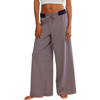 Free People Out and About Stripe Knit Wide Leg Pants in Peach Combo at Nordstrom, Size X-Large