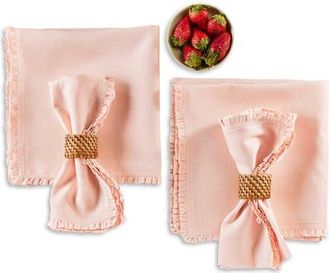 Solino Home Linen Dinner Napkins Set of 4, 20 x 20 Inch for Dining Table, Holiday and Everyday Table Decor - Juliette Ruffle in Peach Cloud at