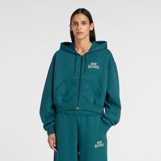 New Balance Mujer Trackside Fleece Full Zip en Verde, Vell&oacute;n de algod&oacute;n, Talla XL