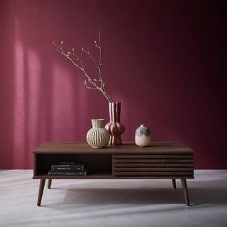 Sweeek Scandi-style Coffee Table With Wooden Grooved Effect in Walnut