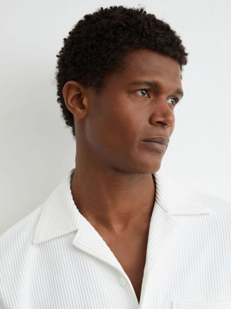 Reiss White Ribbed Cuban-collar Shirt, Xxl