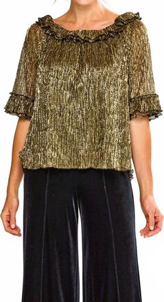 Sara Campbell Candace Ruffle Neckline Top In Black & Gold