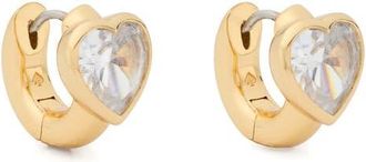Kate Spade New York keep sparkling heart huggie hoop earrings in Clear/Gold at Nordstrom