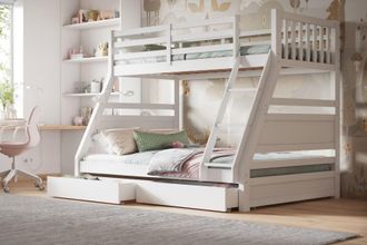 Flair Ollie Wooden Triple Bunk Bed with Drawers in White | Size: Single