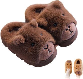 Generic Capybara Slippers for Women, Cute Plush Capybara Shoes Winter Warm Fuzzy Memory Foam with Anti-Slip Sole (Coffee B, One Size, Adult, Women, 6, Numeric