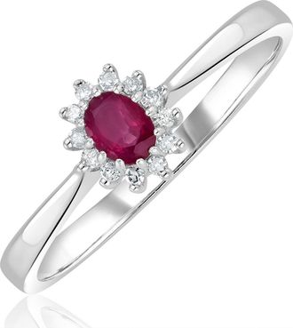 The Diamond Store Ruby 4 x 3mm And Diamond 9K White Gold Ring