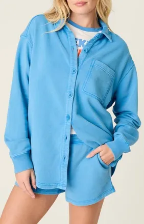 PJ Salvage Washed Away Pajama Shirt Jacket in Marine Blue at Nordstrom, Size X-Large