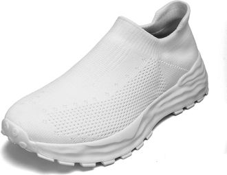 Generic Breathable high-top Sports Elastic Casual Knitted Mens Shoes, White, 5.5-11.5