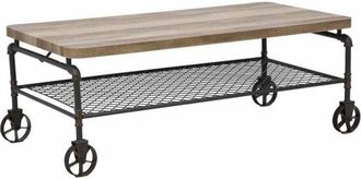 Home Heavenly Home Heavenly - Mesa de centro Rustic, Mesita auxiliar Rústica Industrial, Madera de Roble, Patas de metal negro. Medidas: 110x60x43 cm