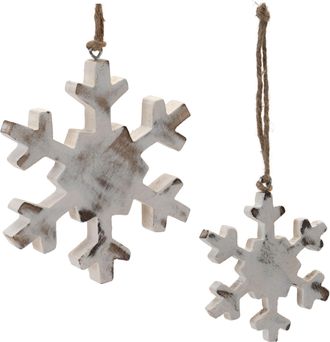 Melrose International White Washed Wood Snowflake Ornament (Set of 12) - White