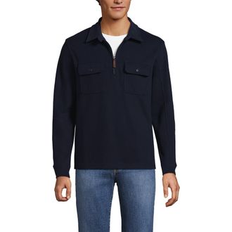 Lands End Long Sleeve Corduroy Collar Bedford Rib Quarter Zip in Radiant Navy at Nordstrom, Size Xx-Large