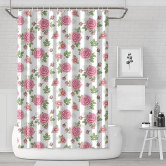 OEM Cortina De Ducha Pioneer Flower Con Estampado Floral, 182 Cm X 182 Cm, Juego De Cortina De Ducha Para Ba&ntilde;o Con 12 Ganchos, Impermeable Y Lavable