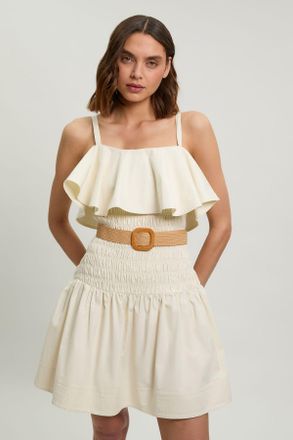 Karen Millen Womens Cotton Poplin Contrast Stitch Belted Mini Dress - White - Size 10 UK