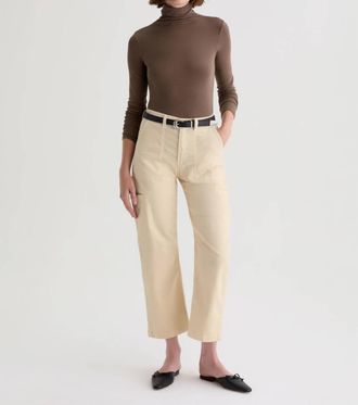 AG - Adriano Goldschmied Hazal Corduroy High-Rise Utility Barrel Jeans In Opal Stone