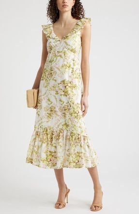 Chelsea28 Ruffle Sleeve Tiered Midi Dress in Ivory- Amanda Floral at Nordstrom, Size Xx-Small