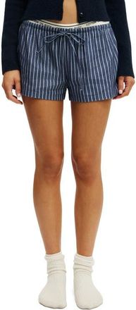 Cotton On Womens Cloud Soft Flannel Short in Gerry Stripe Steely Blue at Nordstrom, Size X-Large