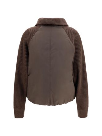 Brunello Cucinelli Womens Down Jacket With Wool Sleeves Marrone Coat