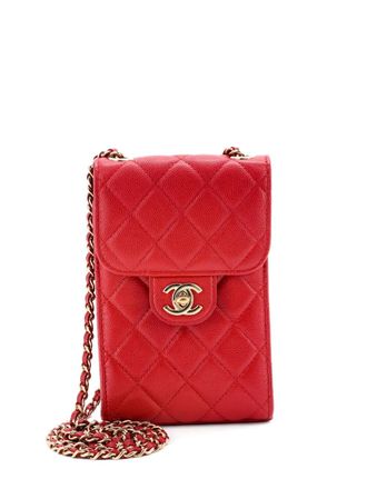 Chanel CC Flap Phone Holder Crossbody Bag Quilted Caviar clutch bag - women - Calf Leather - One Size - Red
