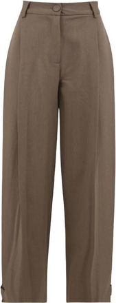 SOLOTRE Gekreukte broek met zijflappen en onderbandjes - Dames - Broeken - Bruin - Maat: M Spandex