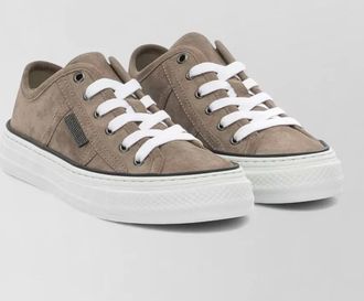 Brunello Cucinelli shiny tab suede low top sneakers