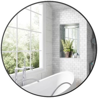 HOMCOM Round Bathroom Mirror - Modern Wall Mirror With Steel Frame - Black | TJ Hughes