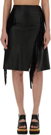 Stella McCartney Fringe Alter Mat Midi Rok - Dames - Midirokken - Zwart - M - Leer - Rokken