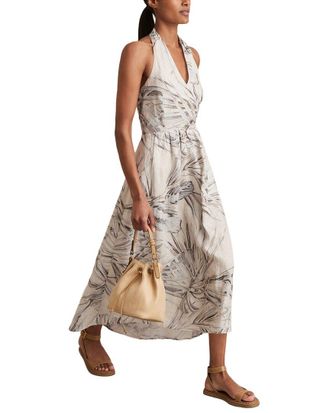 Reiss Carla Palm Printed Linen Dress