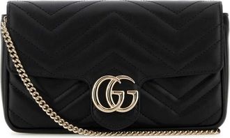Gucci Black Leather Small Gg Marmont Shoulder Bag