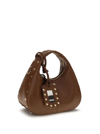 Ganni Studded Lambtouch Hobo Bag - Brown