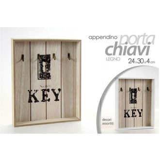 Trade Shop Trade Shop - Appendino Porta Chiavi Parete Key Con Ganci In Legno 24x4x30cm Decori Ass 762338