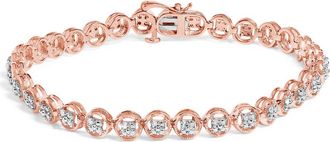 House of Brilliance Silver 1/10 Cttw Diamond Open Circle Wheel Link Tennis Bracelet in Rose Gold Over Silver at Nordstrom