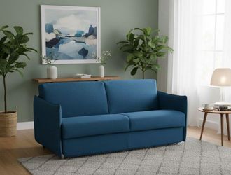Dmora Dmora - Sof&aacute; Fijo 3 Plazas Severo, Sof&aacute; Lineal Para Sal&oacute;n, Acolchado, Desenfundable, Calidad 100% Made In Italy, 200x95 H90 Cm, Azul